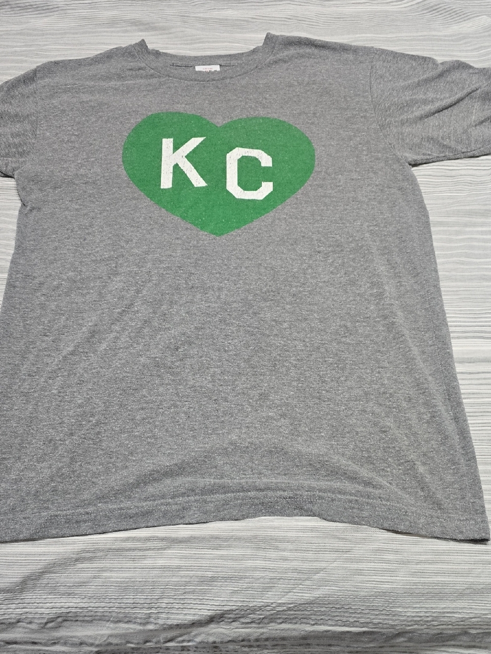 Gray Short-Sleeve Tee with Green Heart KC Graphic